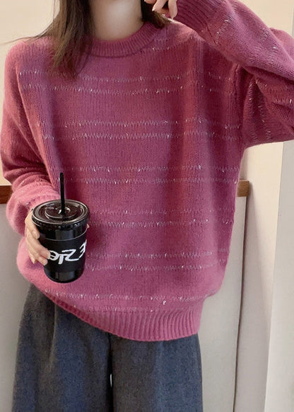 Art Pink O Neck Cozy Cotton Knit Sweater Fall Qx029