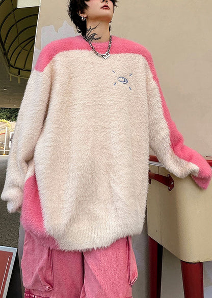 Art Pink O Neck Thick Patchwork Ma Hai Mao Sweaters Winter Qf028