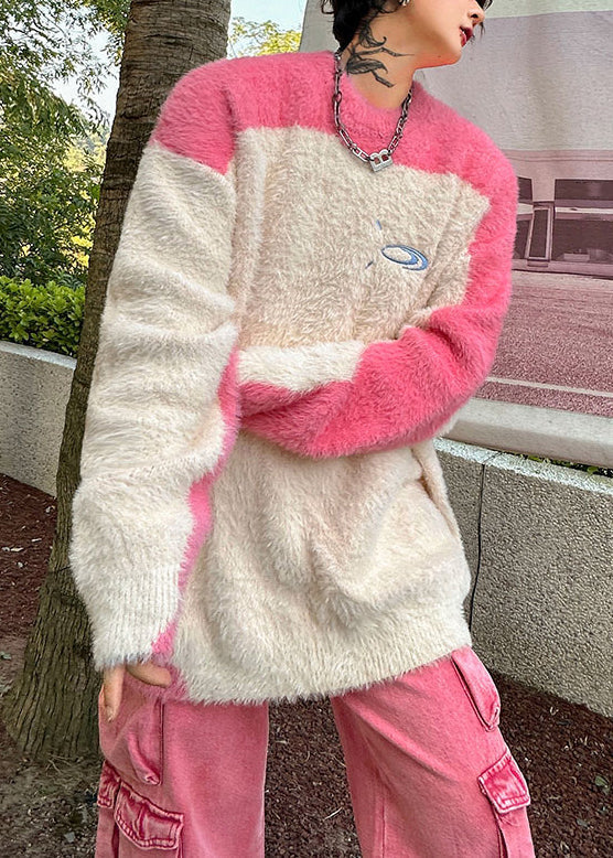 Art Pink O Neck Thick Patchwork Ma Hai Mao Sweaters Winter Qf028