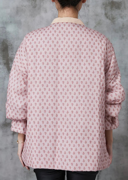 Art Pink Print Chinese Button Fine Cotton Filled Coat Spring Jk1049