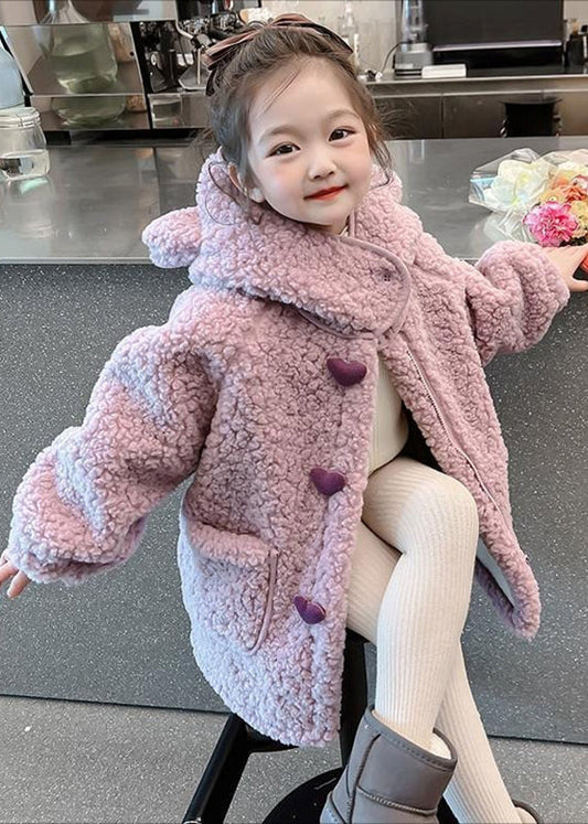 Art Purple Patchwork Pockets Faux Fur Hoodie Long Coat Winter Wl033