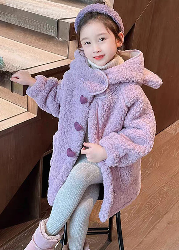 Art Purple Patchwork Pockets Faux Fur Hoodie Long Coat Winter Wl033