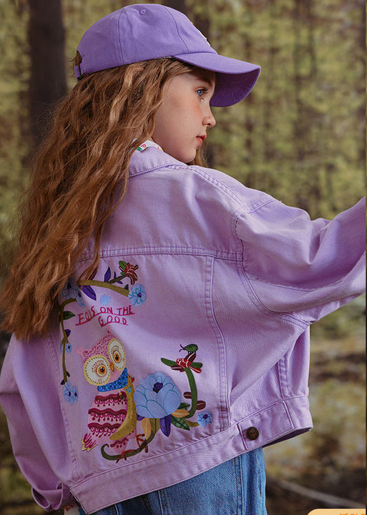 Art Purple Peter Pan Collar Patchwork Kids Coat Fall Qv052