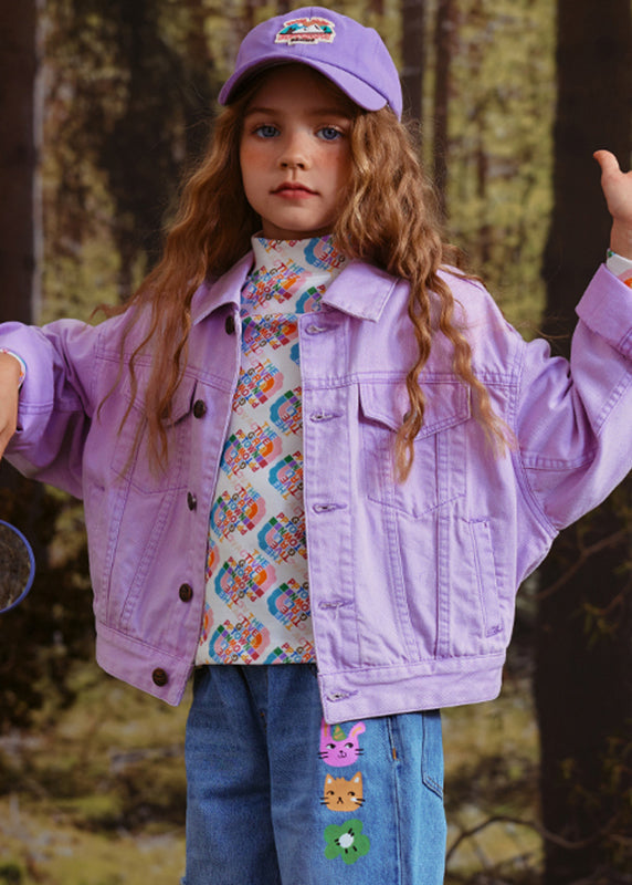 Art Purple Peter Pan Collar Patchwork Kids Coat Fall Qv052