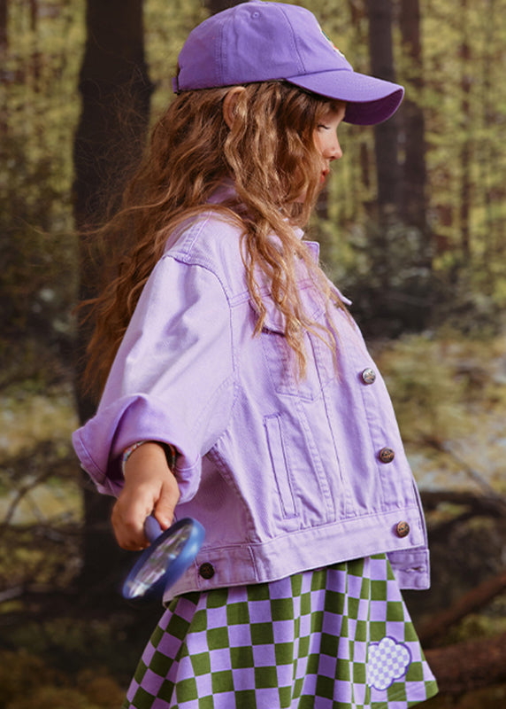 Art Purple Peter Pan Collar Patchwork Kids Coat Fall Qv052