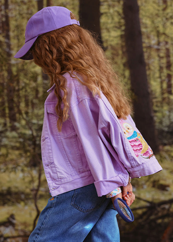 Art Purple Peter Pan Collar Patchwork Kids Coat Fall Qv052