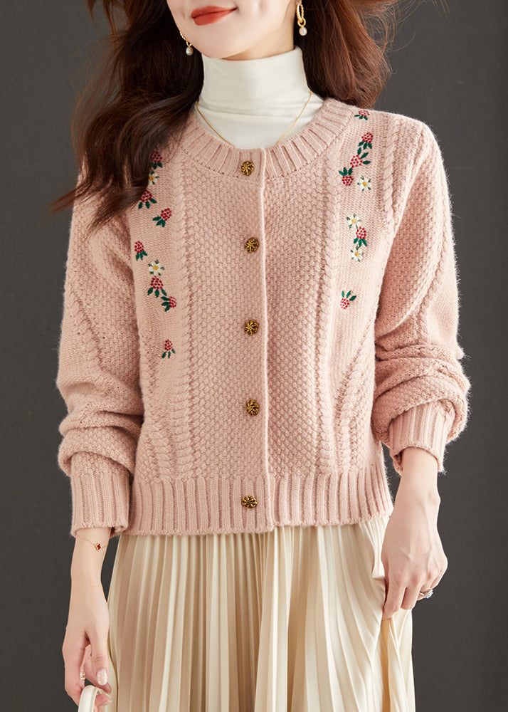 Art Red Embroidered Button Knit Cardigan Fall Qs019