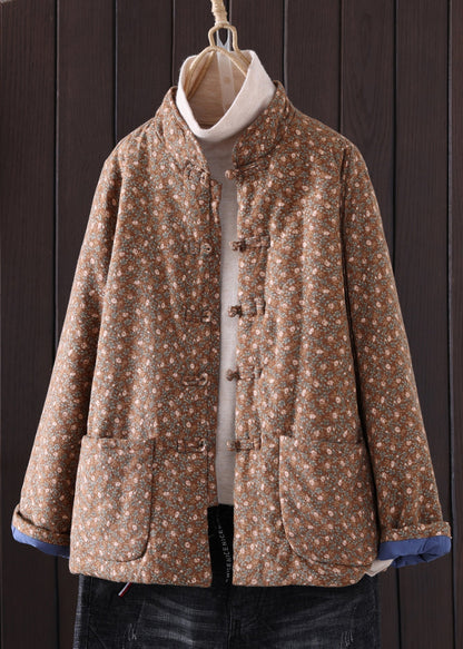 Art Red Print Button Pockets Thick Coat Winter Qg036
