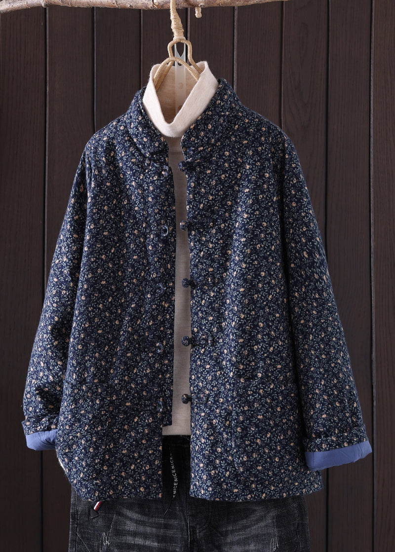 Art Red Print Button Pockets Thick Coat Winter Qg036