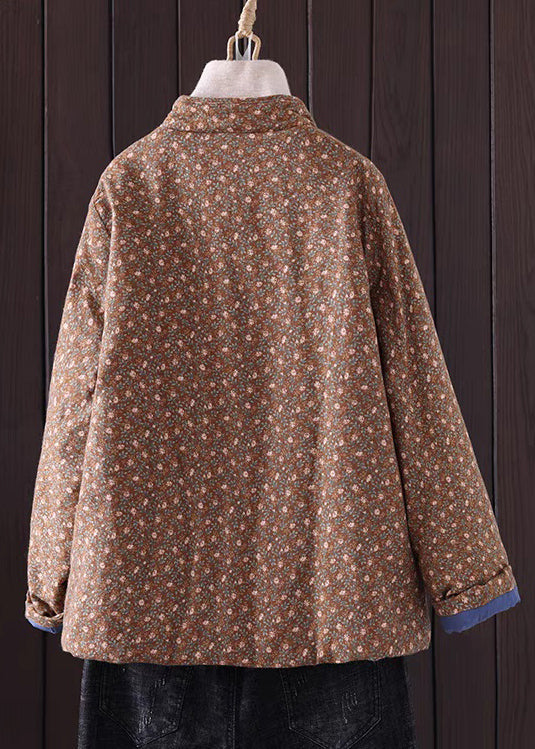 Art Red Print Button Pockets Thick Coat Winter Qg036