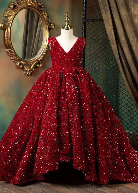 Art Red V Neck Patchwork Sequins Maxi Dresses Sleeveless Ys001