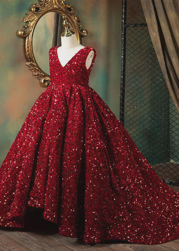 Art Red V Neck Patchwork Sequins Maxi Dresses Sleeveless Ys001