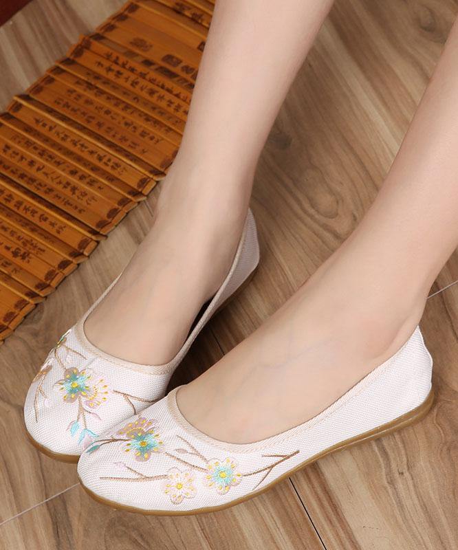 Art Splicing Flat Shoes for Beige Embroidered Cotton Linen Fabric Rd026