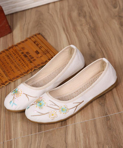 Art Splicing Flat Shoes for Beige Embroidered Cotton Linen Fabric Rd026