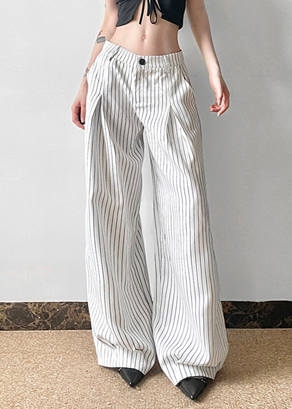 Pants Button Striped High Cotton Waist Summer Art