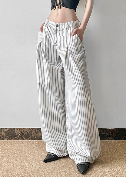 Pants Button Striped High Cotton Waist Summer Art