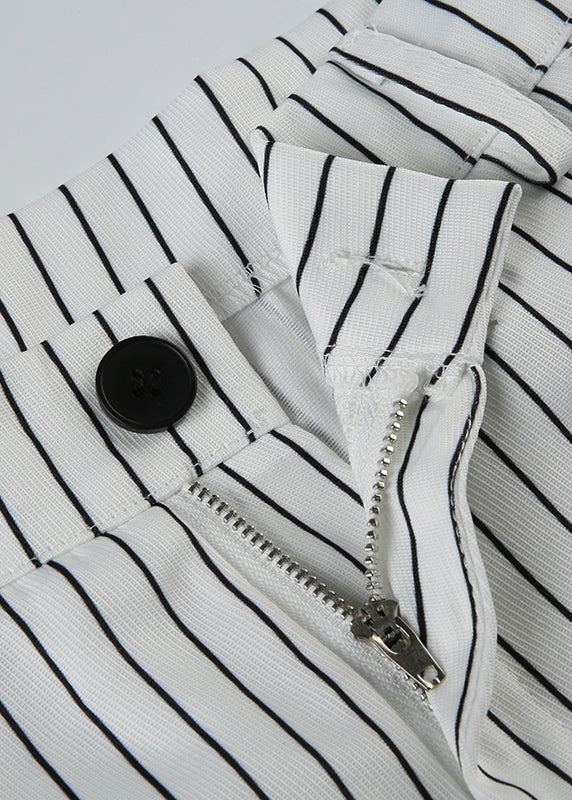 Pants Button Striped High Cotton Waist Summer Art