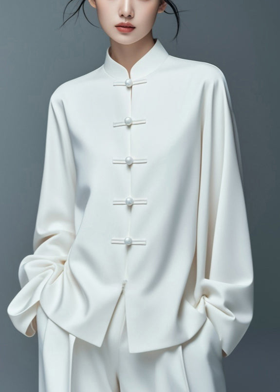 Art White Button Thin Cotton Coat Fall Ag1033