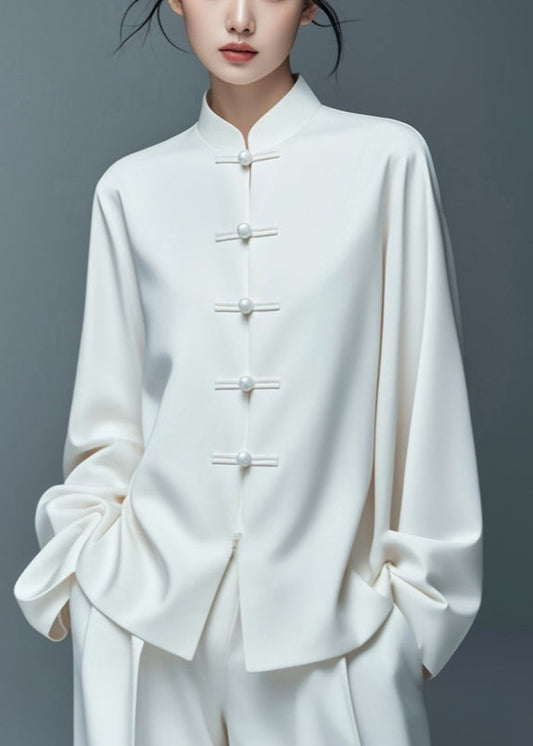 Art White Button Thin Cotton Coat Fall Ag1033
