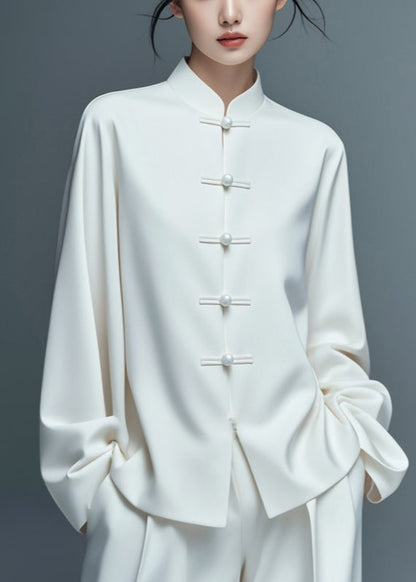 Art White Button Thin Cotton Coat Fall Ag1033