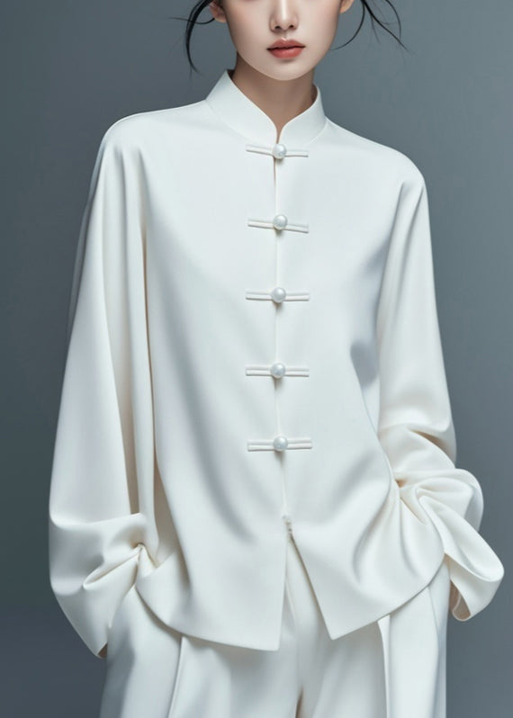 Art White Button Thin Cotton Coat Fall Ag1033