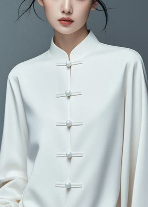 Art White Button Thin Cotton Coat Fall Ag1033