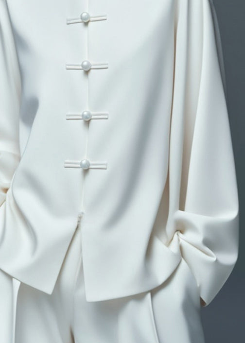 Art White Button Thin Cotton Coat Fall Ag1033