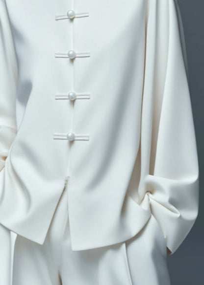 Art White Button Thin Cotton Coat Fall Ag1033