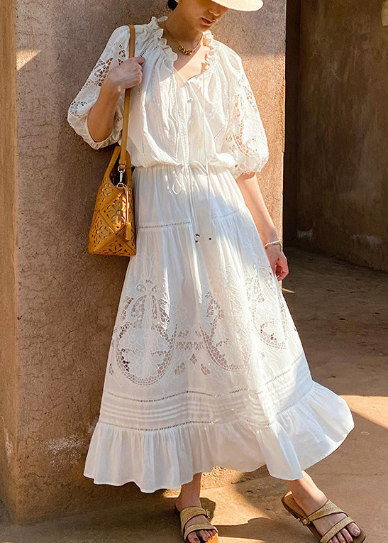 Two White Out Art and Shirts Ruffled Hollow Pieces Cotton Skirts