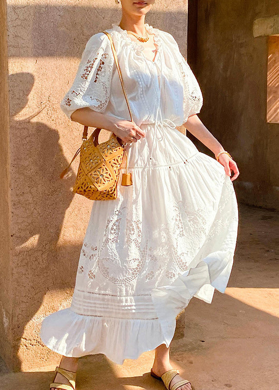 Two White Out Art and Shirts Ruffled Hollow Pieces Cotton Skirts