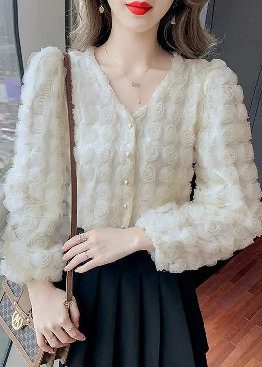 Art White Stereoscopic Tulle Blouses Spring Ha1050