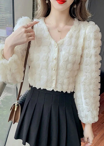 Art White Stereoscopic Tulle Blouses Spring Ha1050