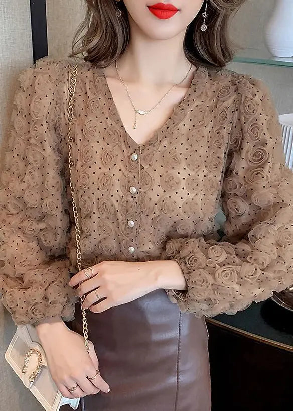 Art White Stereoscopic Tulle Blouses Spring Ha1050
