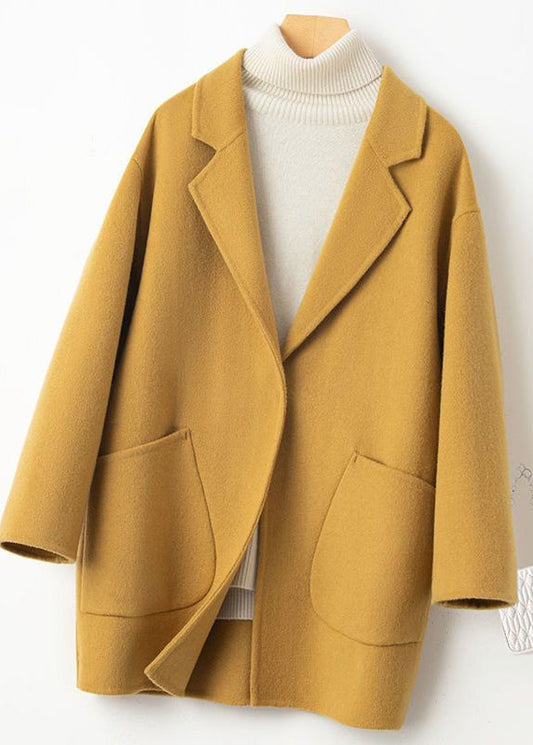 Art Yellow Peter Pan Collar Pockets Woolen Coat Winter Rs031
