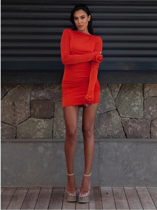 Autumn Long Sleeve Tight Dress for Backless Bodycon Mini Dress Fold Female Party Club Evening Dress