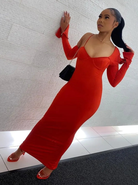 Autumn Oblique Shoulder Long Sleeve Dress for Wrap Hip Fit Irregular Long Dress Party Evening Dress