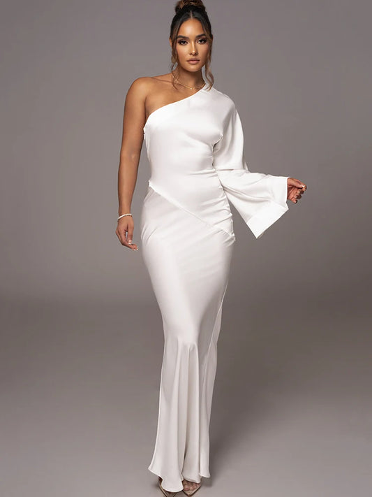 - Long Sleeved Party Evening Dress for , Flared Sleeves, Single Shoulder Bodycon, Maxi Dress, Backless Gown