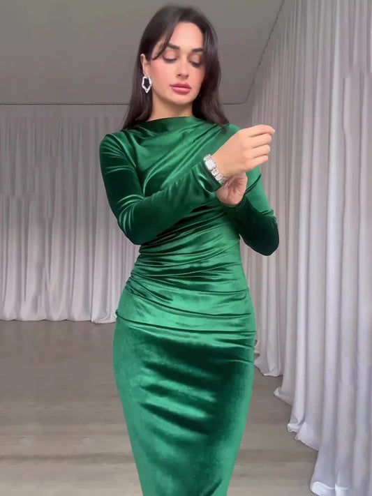 Long Sleeved Velvet Dress for Noble Velvet Slim Slit Irregular Dress Long Dress Party Evening Dress