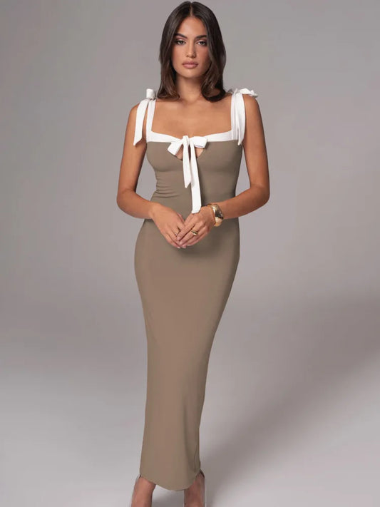 Sleeveless Elastic Slim Evening Dress Female Square Neck Backless Long Dress Autumn/winter Vestido