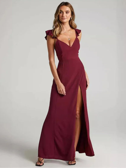 Sleeveless High Slit Bodycon Party Club Evening Dress Pleated High Waisted Vestido Slim Long Dress