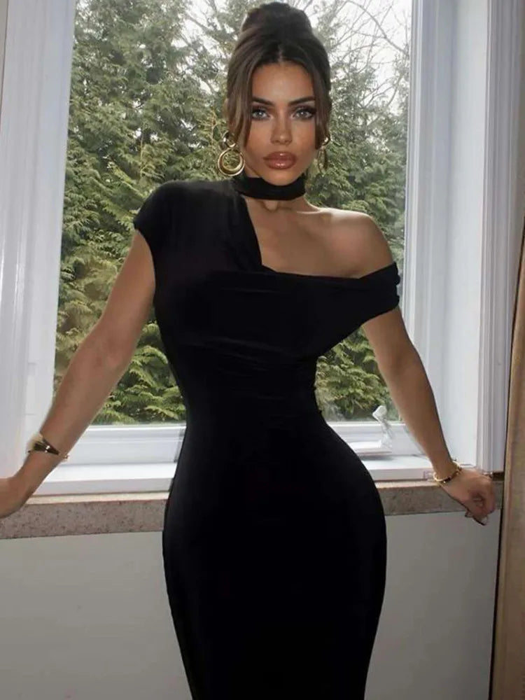 Sleeveless Irregular Bodycon Dress for Autumn New Long Dress Off Shoulder Party Evening Dress