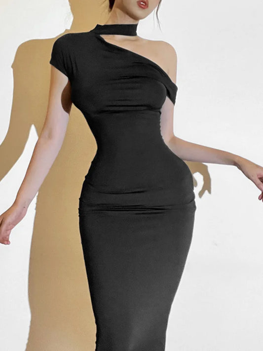 Sleeveless Irregular Bodycon Dress for Autumn New Long Dress Off Shoulder Party Evening Dress