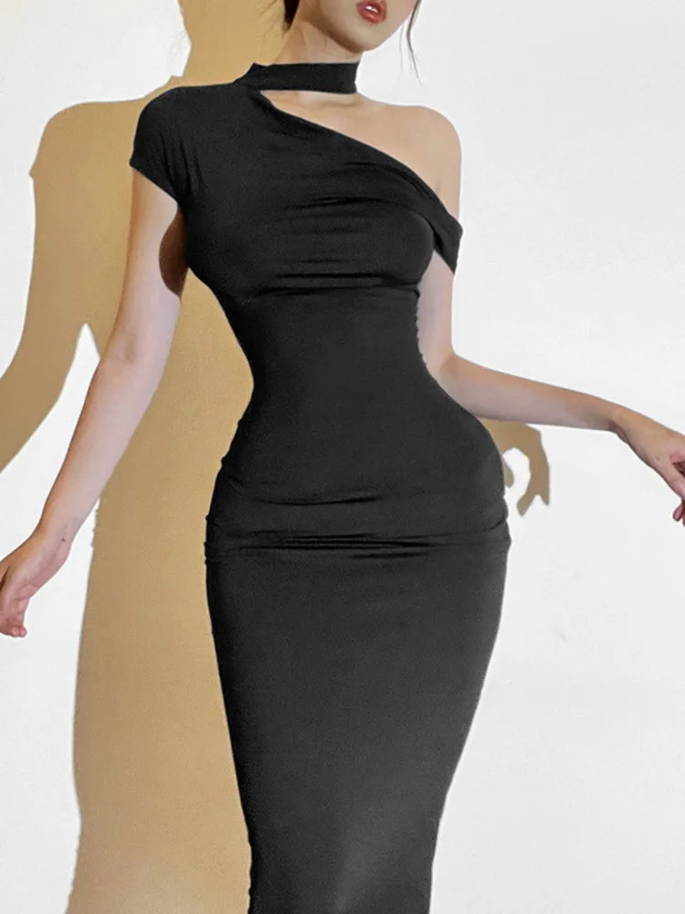 Sleeveless Irregular Bodycon Dress for Autumn New Long Dress Off Shoulder Party Evening Dress
