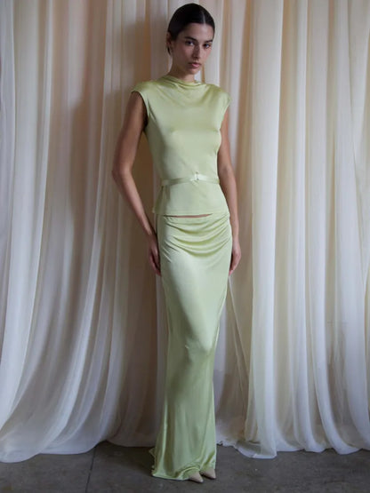 Sleeveless Round Neck Slim Fit Top and Skirt Set for ’s Autumn Winter New Party Two-piece Set