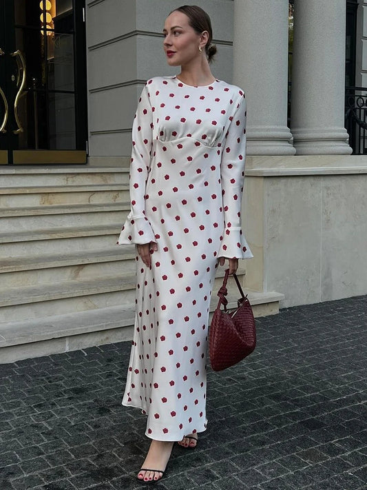 Autumn/winter Long Sleeve Printed Evening Dress Bodycon Flare Sleeves Long Dress Party Vestidos