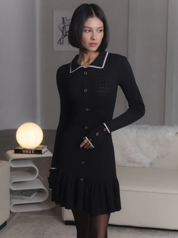 Knitted Sweater Long Sleeve Bodycon Button Dress Autumn/winter New Vestido Street Clothing