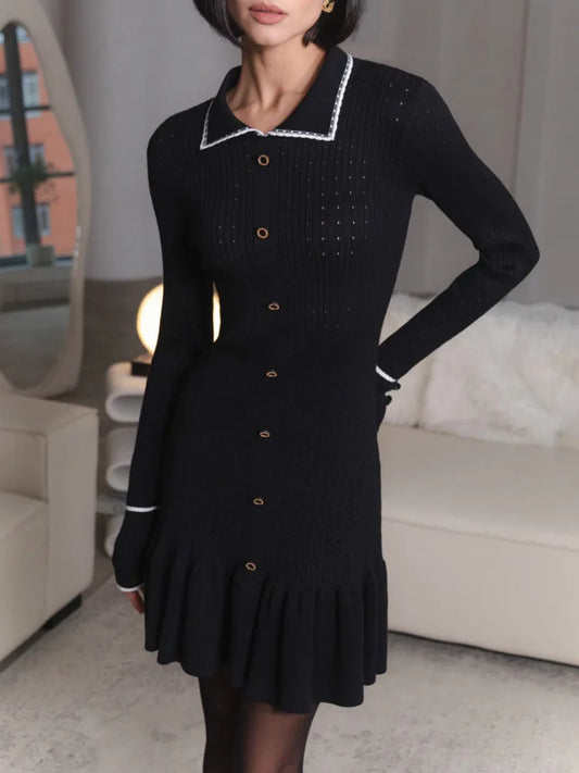 Knitted Sweater Long Sleeve Bodycon Button Dress Autumn/winter New Vestido Street Clothing
