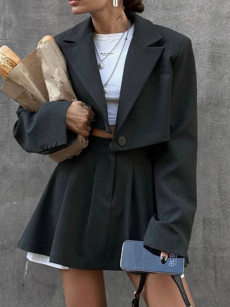 Suit Top Short Skirt Two-piece Set for Autumn New Suit Slim High Waist Slimming Temperament Two-piece Set