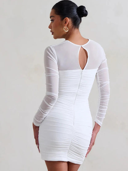 Mesh Pleated Wrap Mini Dress