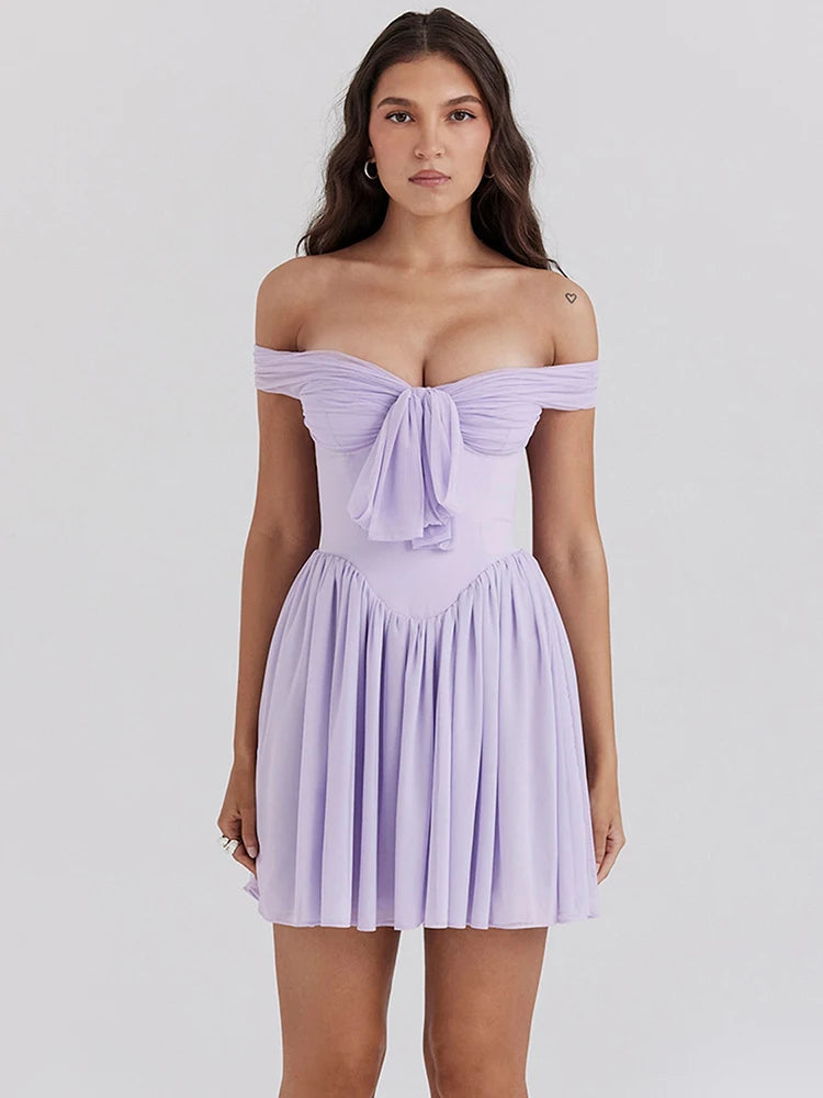 One-shoulder Mesh Pleated Mini Dress